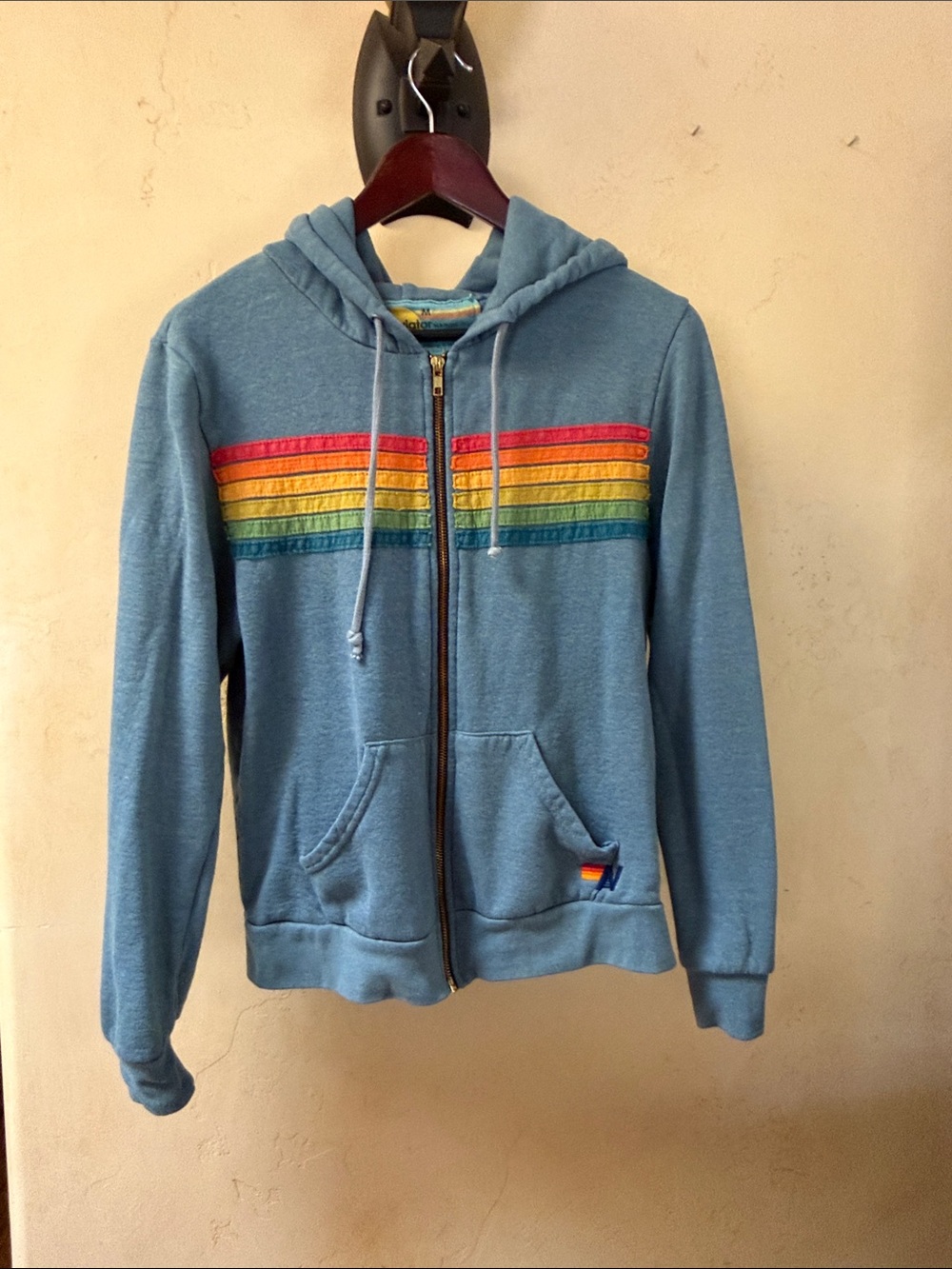 Sz M Aviator Nation Rainbow 6 Stripe Zip-Up Sweatshirt RARE
